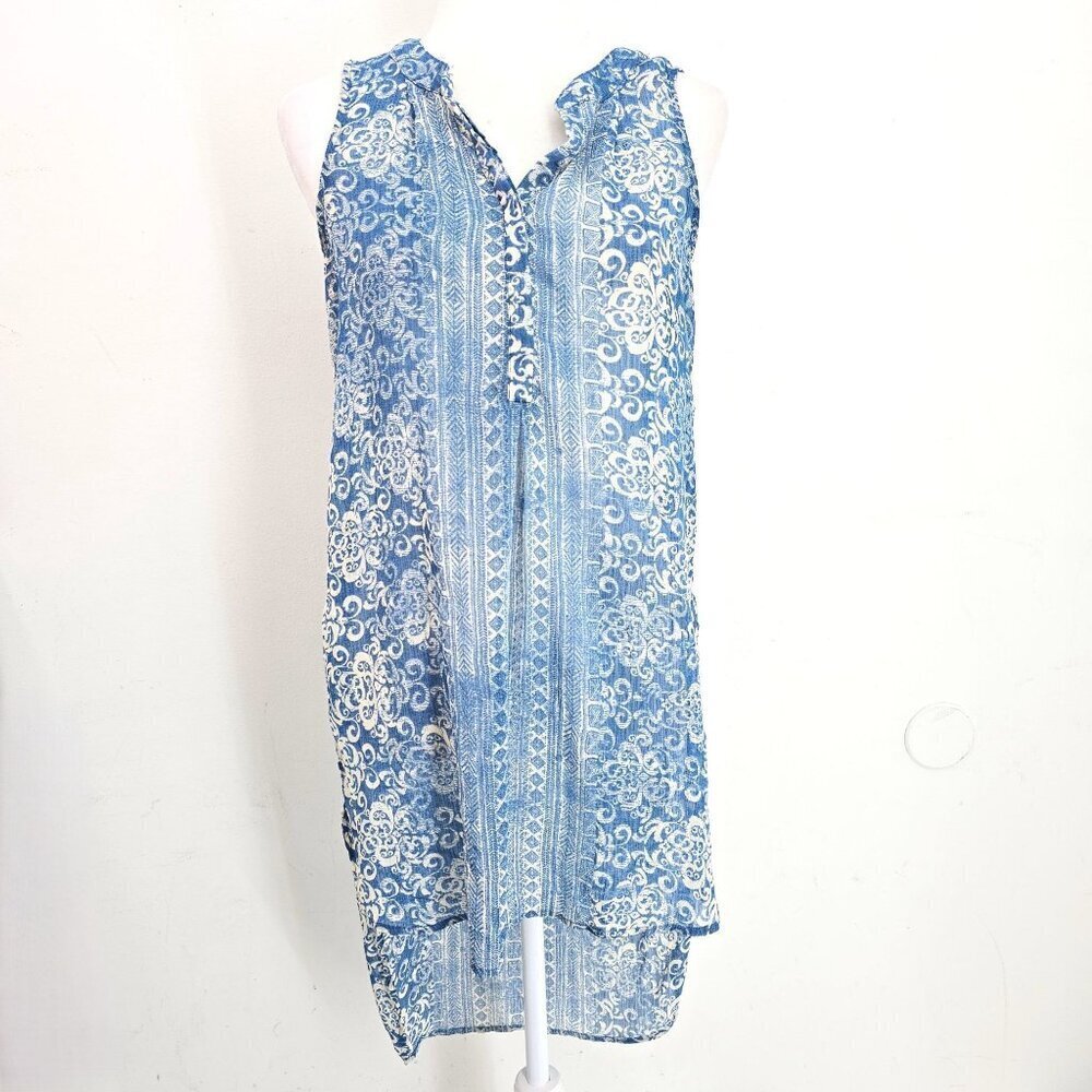 VTG Knox Rose Boho Coastal Paisley High Low Sleeveless Tunic Dress Women Size S